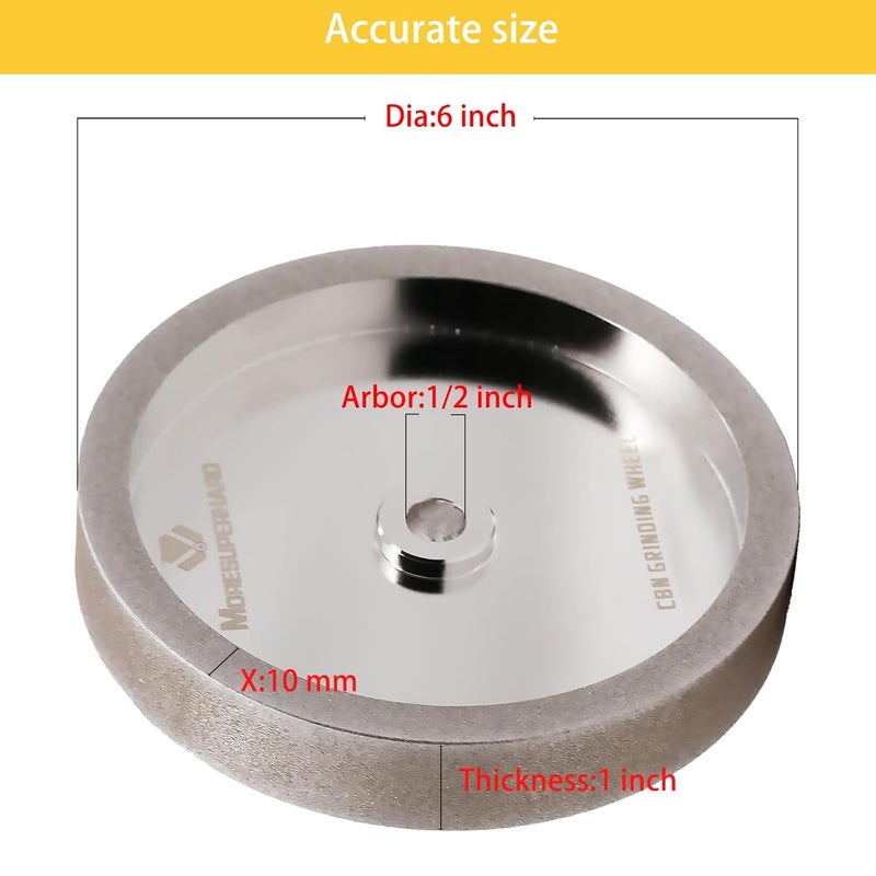 moresuperhard CBN Grinding Wheel 6 inch 600 Grit,1/2" Bore,1" Wide,for All Kinds of 6 inch Bench Grinders,for Sharpening High Speed Steel Tools WoodTurining Tools(600 Grit) - Image 2